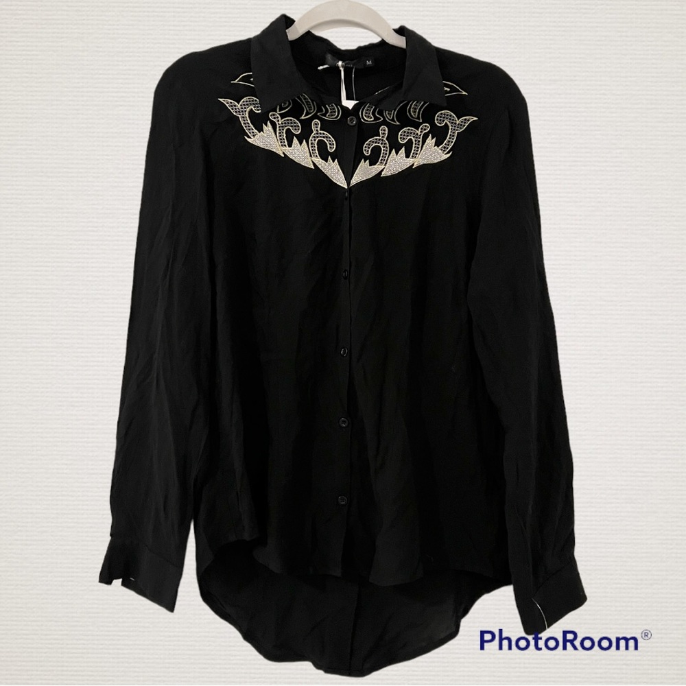 Millau Black Embroidered Button Down Shirt
